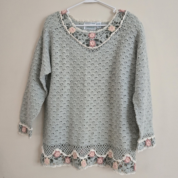 Vintage Shenanigans Hand Knit Crochet Sweater Mint Green Size S - Picture 1 of 7
